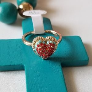 Bohemian Rhinestone Heart Ring Size 8 New